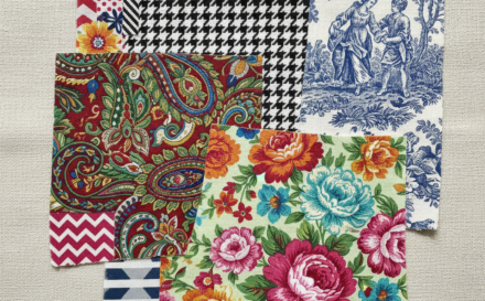 Collage of various timeless fabric patterns on a light background